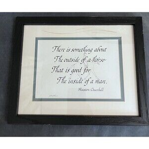 Framed Original Calligraphy Horse Equestrian Jockey Sketch Winston Churchill